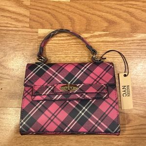 Madden NYC Boxy Top Handle Bag Pink Plaid NWT